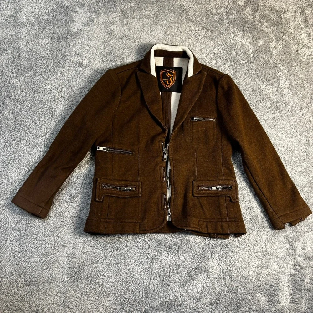 Jaeyoon Jeong Collection Brown Multi Zipper Blazer Jacket Streetwear Men Small